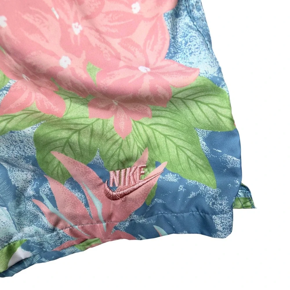 Nike Mens Tropical Floral Swim Trunks Blue Pink Green Mesh Lined Small‎